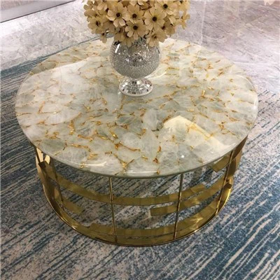 Stół do jadalni z białego kryształu z kamienia półszlachetnego